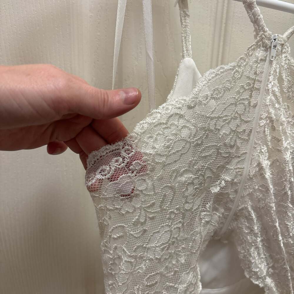 White Lace High-Low Dress - Summer, Cocktail, Party - Picture 5 of 5